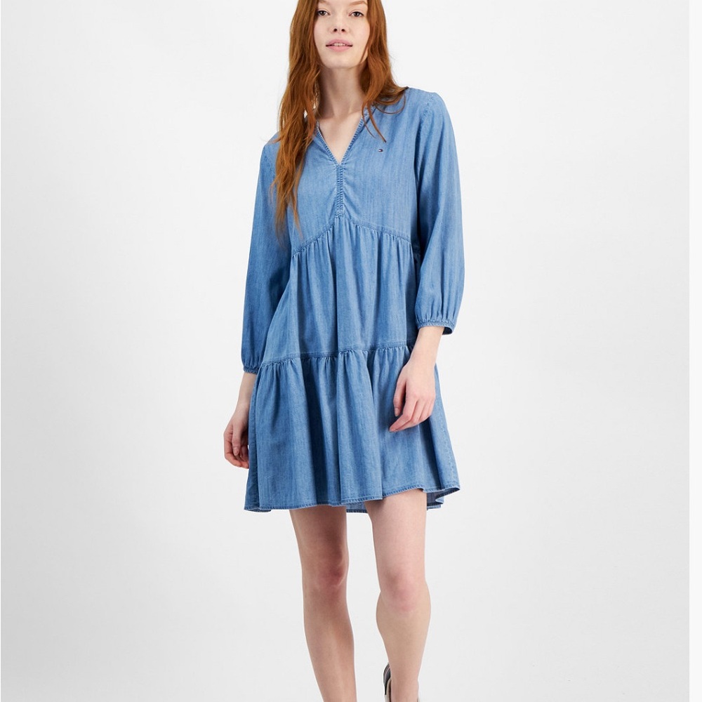Tommy Hilfiger Split-Neck Tiered Dress